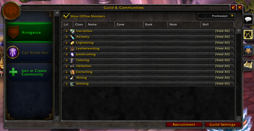 Guild Panel Roster Professions